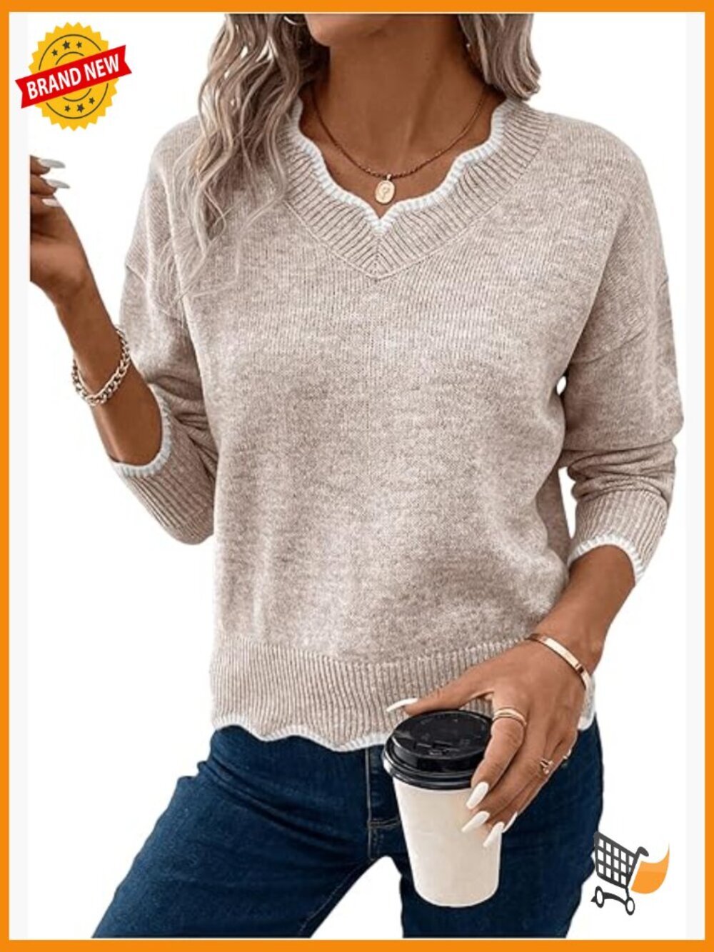 Long Sleeve Knitted V-Neck Pullover Loose Sweater